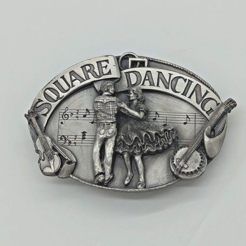 Vintage 80's Belt Buckle Square Dancing Music Notes Siskiyou Silver Toned 1985